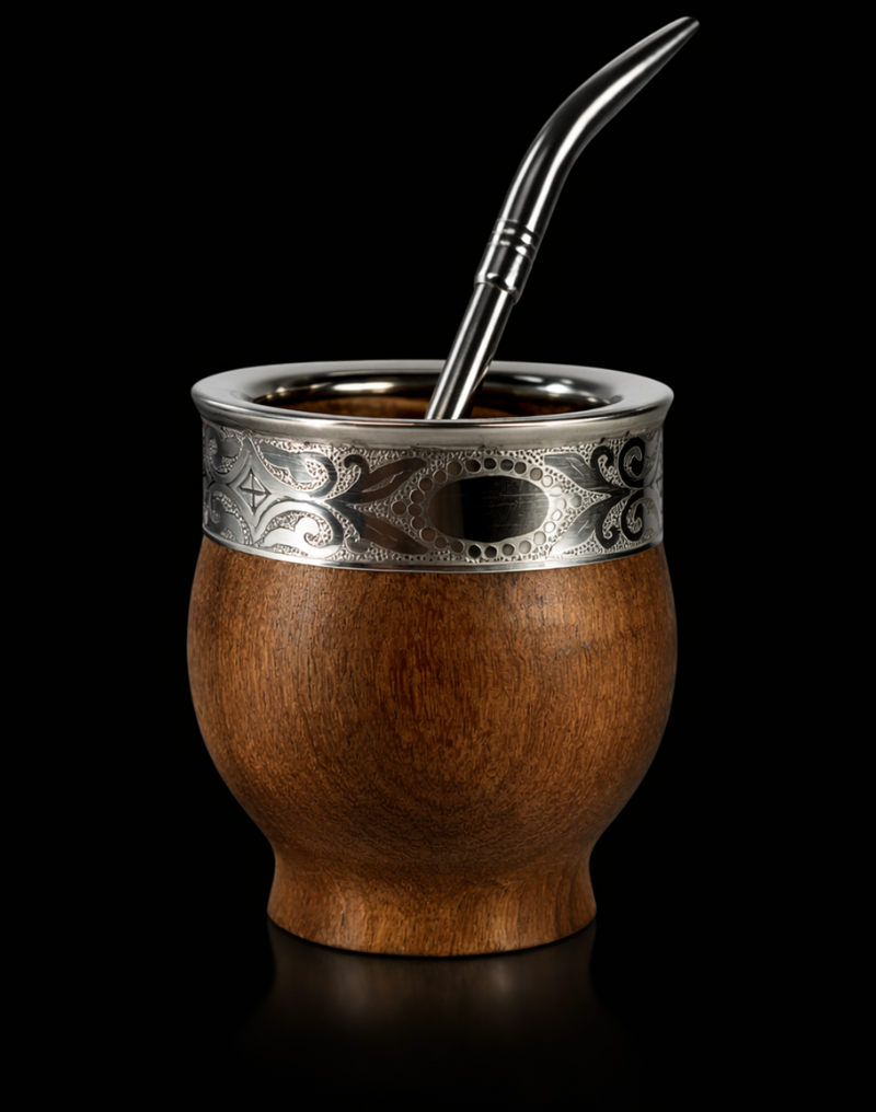 Mate Imperial Algarrobo Acero + Bombilla Pico De Loro