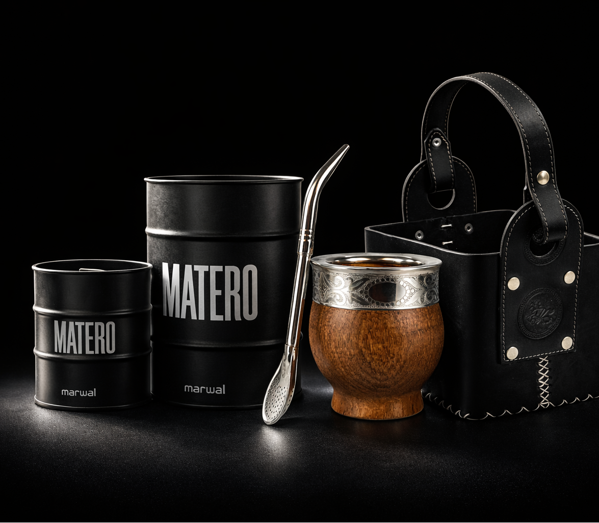 Set Matero Imperial Algarrobo + Canasta De Cuero + Yeberas